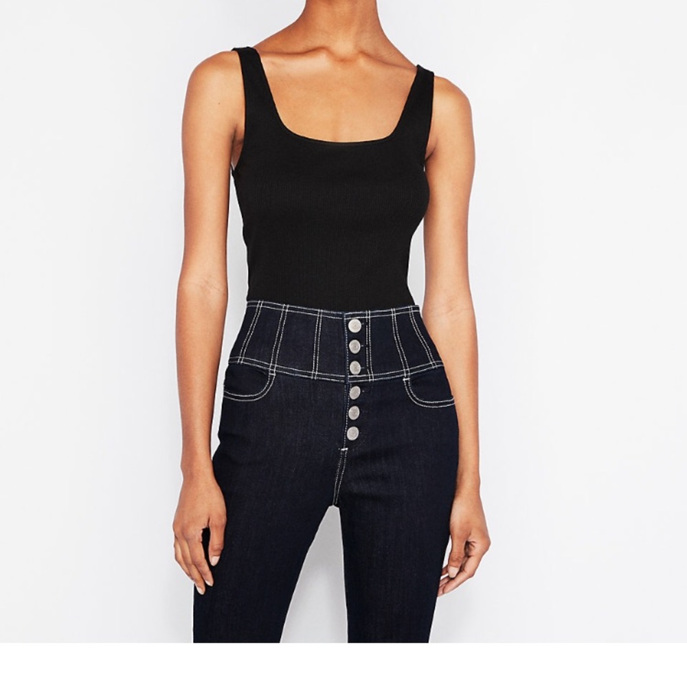 Express One Eleven Ribbed Double Scoop Neck Tank